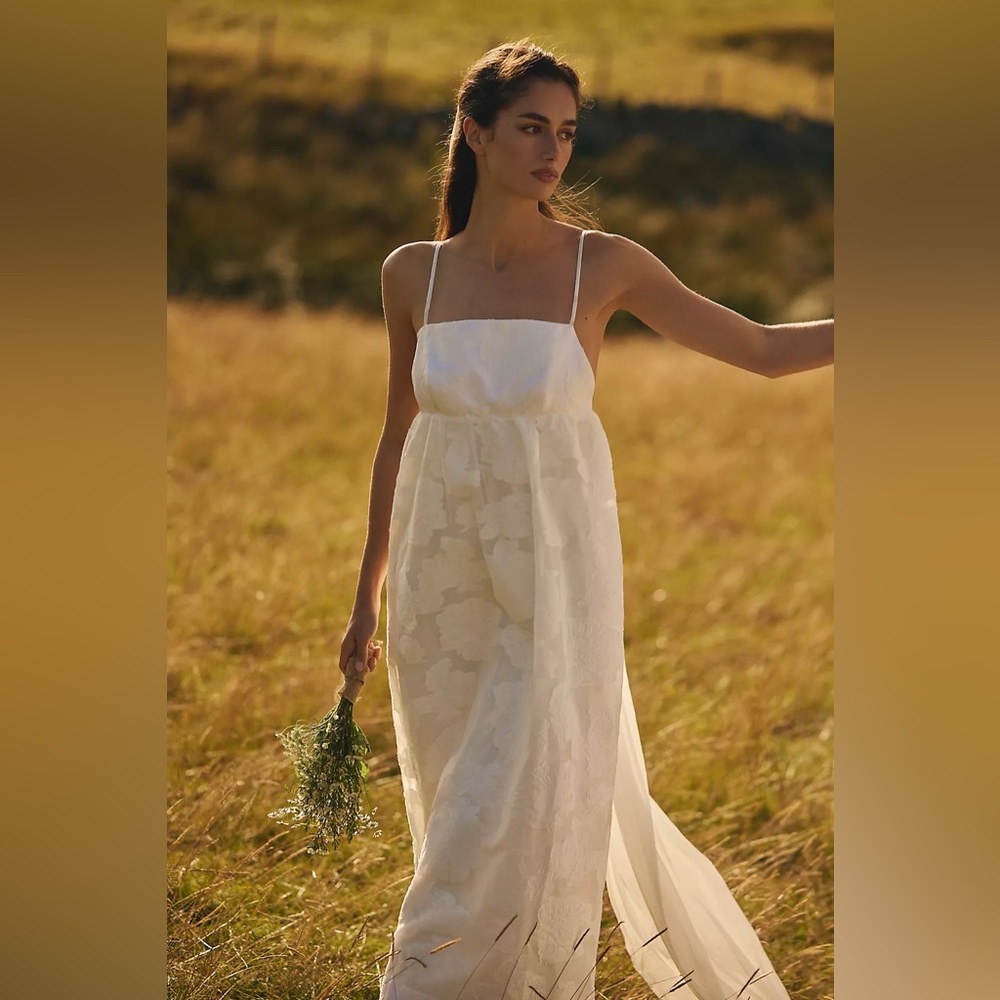 BHLDN Floral Burnout Jacquard Apron Maxi Dress